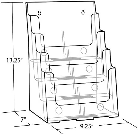 Azar Displays 252376 Four-Tier, Four-Pocket Letter Brochure File Holder for Flyer, Office Supplies, Paper Document or Magazines, Clear Organizer for Wall and Counter Desktop Stand, 8.5" x 11"