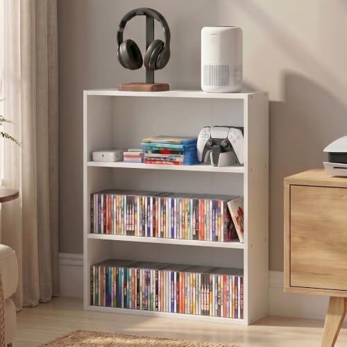 Furinno Basic DVD Shelf, 3-Tier CD Rack, Cube Storage, White | 7 x 24 x 26, Open Shelf for DVD Blueray Game Disc, Organizer Media Shelf, for Living Room, Bedroom, Home Office