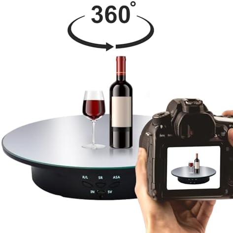 JAYEGT Motorized Rotating Display Stand, 7.87inch /17.6lbs Load, 360 Degree Electric Rotating Turntable for Photography Products，Jewelry，with 5 Colors Backgrounds , Mirror Cover (Black/Remote Control)