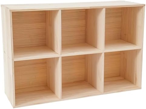 6 Cube Storage Organizer, Open Shelf Bookcase, Solid Wood Bookshelf with 3 Storage Bins, Vertical or Horizontal Book Shelf for Bedroom, Living Room, Office