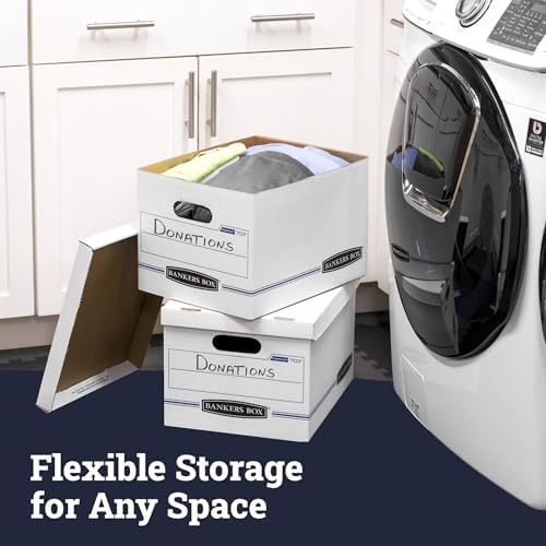 Bankers Box 12-Pack Basic-Duty File Storage Box with Lid, Letter/Legal | Tame everyday paperwork with affordable file boxes, lift-off lids, and reinforced handles for simple record storage.