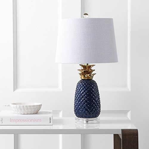 JONATHAN Y Pineapple Ceramic Table Lamp Bedside Nightstand 23", Navy/Gold