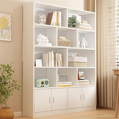 Closed Back Cabinet Wood Standard 9.5'' Wide Bookcase Bookshelf Storage Rack Multi-Layered Storage Shelf Cabinet Display Unit Integrated Against the Wall White 55.1" L x 9.4" W x 70.9" H