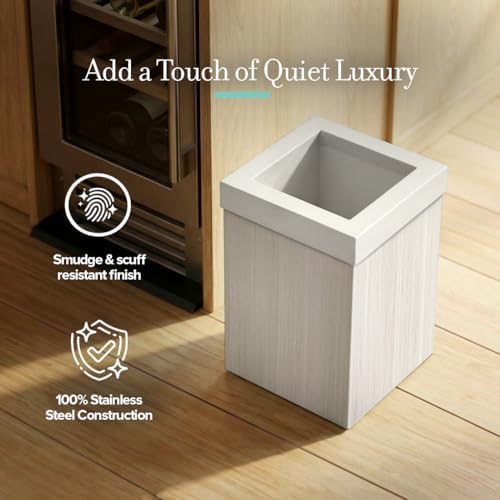 Gatco Small Bathroom Trash Can with Lid, Square 3 Gallon Wastebasket, Under Sink, White Oak with Matte White, for Bathroom, Bedroom, Office (1936W)