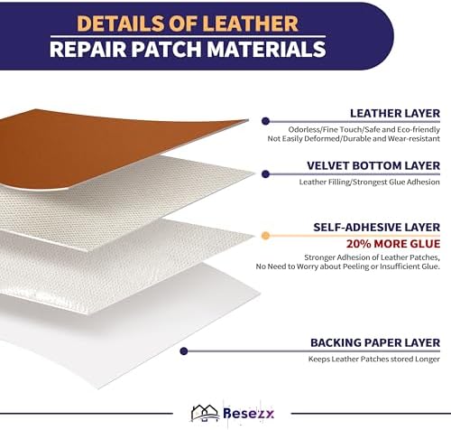 Leather Repair Patch Tape Kit, Self-Adhesive Leather & Vinyl Repair for Furniture, Couch, Sofa, Car Seats, Office Chair - 30inx16in