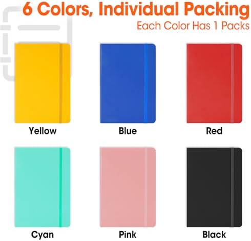 6 Pack Lined Journal Notebook for Work, 200 Pages, Medium 5.5" x 8.3", A5 College Ruled Notebook, 6 Colors, Hardcover Journaling Notebooks for Writing, Note Taking