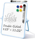 Colorful Dry Erase White Board 8.3x11in, Magnetic Desktop Board with Stand, 2 Markers (Eraser Head), 4 Magnets - Double-Sided Easel for Daily Planning, Memo, Office/Home/School (Blue)