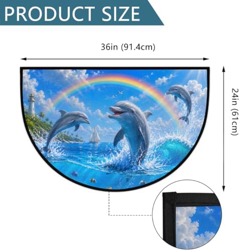 Cute Ocean Dolphins Summer Half Round Door Mat, Non-Slip Welcome Indoor Entrance Way Rug Semi Circle Front Doormats Washable Bathroom Kitchen Floor Mat, Outdoor Rugs for Garage, Patio, Hearth Rug,B-1