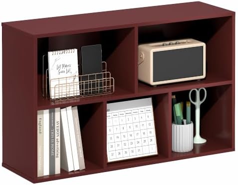 Furinno Luder 5-Cube Book Shelf, Bookshelf, Bookcase, Dark Red