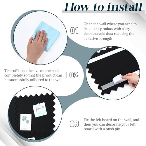 Wave Shaped Large Cork Board for Wall 36" x 24" Black Bulletin Board 6 Pack Felt Wall Tiles Self-Adhesive Removable Soft Wooden Boards for Home Office