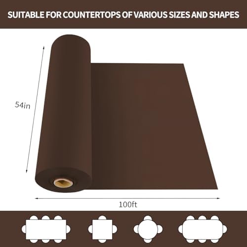 CXPSINC 54 Inch X 100 Feet Plastic Table Cover Roll Disposable Tablecloth with Slide Cutter for All Type/Shape Tables | Party, Banquet, Birthdays, Weddings(Brown, 100 Feet)
