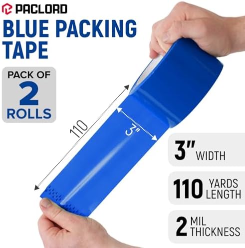 3" x 110 Yards Blue Packing Tape, 2 Rolls - 2.0 Mil Carton Sealing Tape