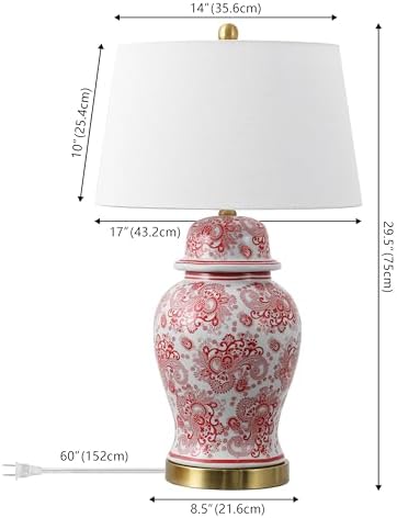 JONATHAN Y Ellis Chinoiserie Ginger Jar Table Lamp 29.5", Red/White