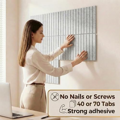 AHEONLAR Felt Bulletin Board 48" x 36", Cork Boards for Walls, 12 Pack Bulletin Board Large Cork Board for Office, Felt Boards with 70 Safe Removable Adhesive Tabs Wall Decor for Home(Light Gray)