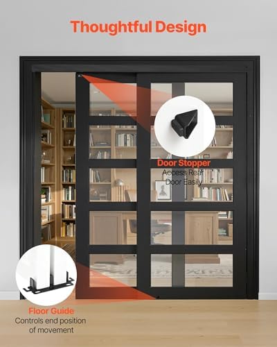 VEVOR Bypass Sliding Door Hardware Kit, 6 ft Aluminum Alloy Dual-Track Bypass Door Hardware, Smooth and Quiet Sliding, Easy to Install, for 1" to 1 3/4" Thickness 36" Width 2 Door System, for Closet