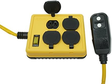 Woods 2516 Coleman Duplex Right Angle Quad Box with Gfci; 125 V; 15 A; 14/3 Awg Sjtw; Gauge; Yellow