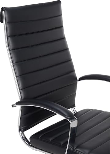 Amazon Basics High-Back Swivel Office Chair with Lumbar Support, Ergonomic Ribbed Faux Leather, Adjustable Height, 45.25" x 24.75" x 23.25", Black