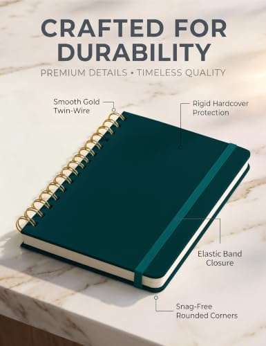 5 Pack Hardcover Spiral Notebooks, 8.3" x 6.3" Lined Journal Set, 100 GSM Bleed-Resistant Paper, 200 Pages Twin-Wire Bound Notebook with Elastic Band & Category Stickers for Office, School