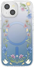 PopSockets iPhone 15 Phone Case with MagSafe, Wireless Charging Compatible, Disney - Boho Wildflowers Blue