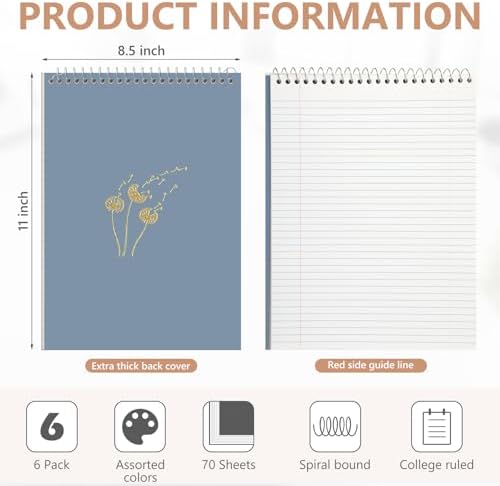 Resurhang 6 Pack Office Steno Pads, Minimalistic Color, Aesthetic Style