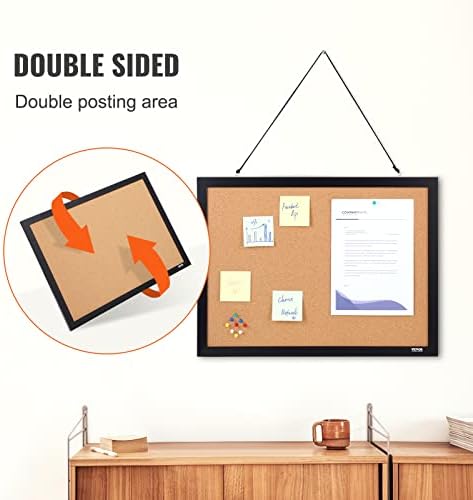VEVOR Cork Board for Walls, Double-Sided Cork 24" x 18" Bulletin Board Vision Board, Push Pin Board with Framed for Office Home and School