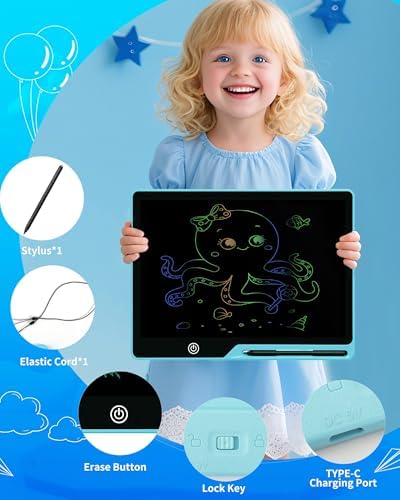 Magnetic LCD Writing Tablet for Fridge, 13 Inch Writing Tablet for Kids, Toddler Drawing Pad, Learning Toys for Boys Girls Ages 3.4.5.6.7.8, Writing Board for to-Do Lists and Family Messages (Blue)