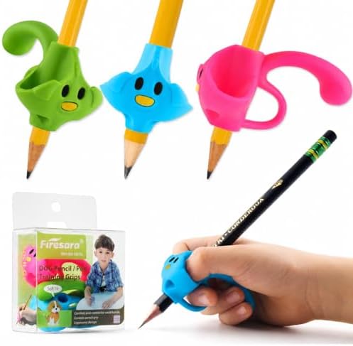 Training Grips For Pencil, Firesara Training Grips for Kids Handwriting Ergonomic 5 Fingers Fixed Sets for Trainer Handwriting Posture Correction, Assorted Pencil Grips for Righties and Lefties (3Pcs)