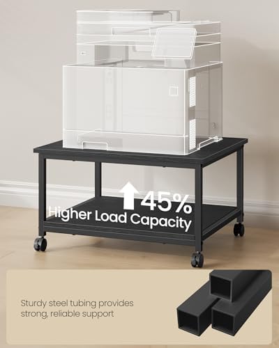 VASAGLE 2-Tier Printer Stand with Locking Wheels, Under Desk Printer Table