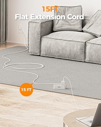 TESSAN Extension Cord 15 FT, Power Strip with 900J Surge Protection, Grey