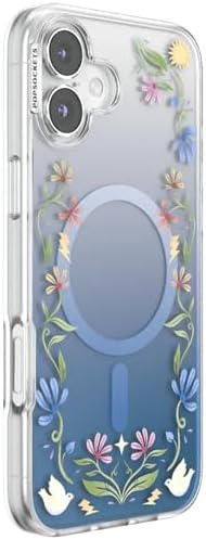 PopSockets iPhone 16 Plus Phone Case with MagSafe, Wireless Charging Compatible, Disney - Boho Wildflowers Blue
