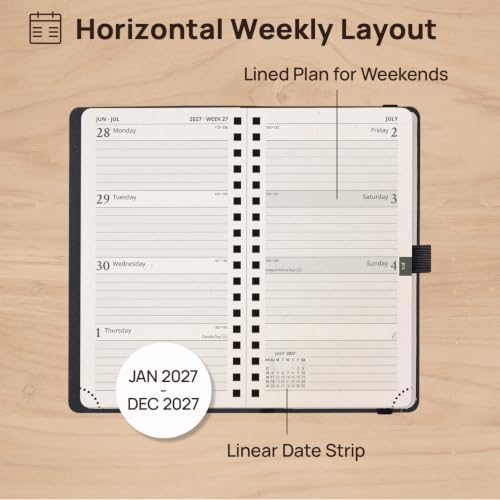 POPRUN 2027 Recycled Pocket Planner (Slim Size 3.5'' x 6.5'') Calendar Book