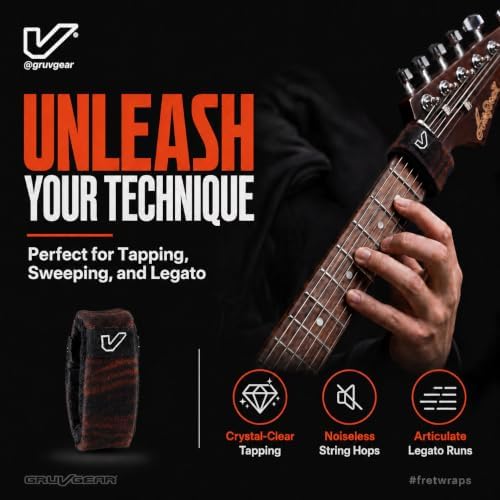 Gruv Gear Fret Wrap & Guitar Mute, Fretwrap for Acoustic, Electric & Bass | String Dampener Recording, Tapping & Practice Accessory (1 Pack, Extra Large Walnut, Fits 7-12 String Bass, Extended Guitar