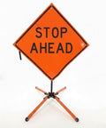 Traffic Roll-Up Sign Kit with Stand – Collapsible Safety Sign & Heavy-Duty Portable Stand, High Visibility, Easy Setup (Stop Ahead, Non-reflective)