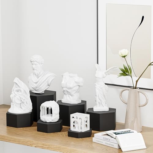 Metal Buffet Risers,6PCS Hexagonal Jewelry Display Risers 2.76 in to 4.02 in Market Display Stands Metal Showcase for Catering Dessert Figures Decoration (Matte Black, 2.76IN to 4.02IN)