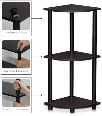 Furinno Turn-N-Tube Toolless Assembly 3-Tier Storage Shelves, Dark Walnut