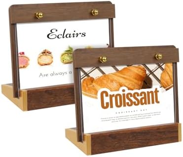 Mini Tabletop Sign Holder 4X6, Horizontal with Wood-Color Base