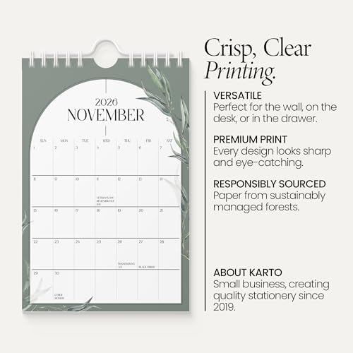 Karto Small Wall Calendar 2026-2027 6x9 in - Boho Greenery