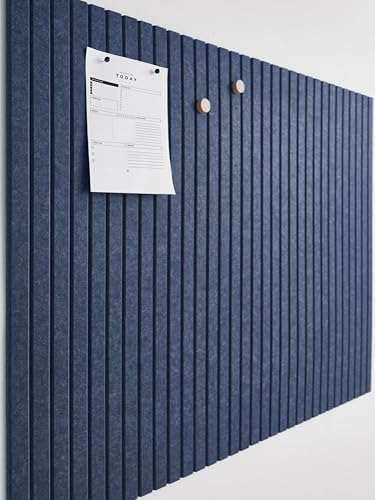 VIVELDA Felt Bulletin Board Tiles 48"x36" - 12-Pack Cork Board Alternative, OEKO-TEX Certified, NRC 0.95 Acoustic Felt Wall Panels, Damage-Free Adhesive, Slatted Design Home Office, Classroom (Indigo)