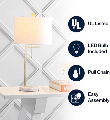 JONATHAN Y Alyssa Table Lamp 24.5" Metal Marble, Brass Gold/White