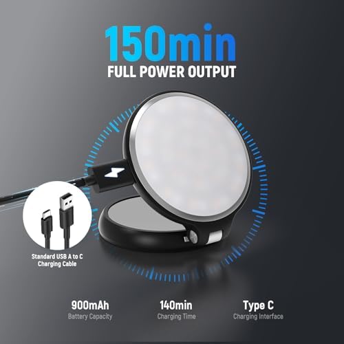 NEEWER Basics Magnetic LED Selfie Light Compatible with MagSafe iPhone, Desk Stand Phone Holder with Makeup Mirror 1160lx/0.2m 900mAh CRI95 Fill Lighting for Video Recording Streaming, Black NL48R
