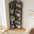Vertical L-Shape Storage with Open Back 6 Shelves Corner Bookshelf Wood Floor Rack Student Integrated Wall Bookcase Corner Cabinet Multi-Layer Storage Cabinet Grey 24" L x 24" W x 75" H