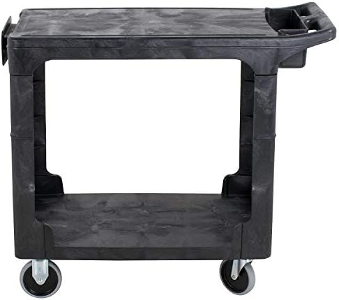 Rubbermaid Commercial Products 2-Shelf Utility/Service Cart, Small, Flat Shelves, Storage Handle, 500 lbs. Capacity, for Warehouse/Garage/Cleaning/Manufacturing
