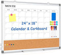 Dry Erase Calendar Whiteboard for Wall, 24" x 18" Monthly Cork White Board