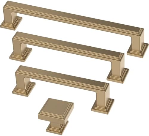 Franklin Brass 10 Pack Champagne Bronze Gold Cabinet Handles 5-1/16 inch (128mm) Kitchen Cabinet Handles and Drawer Pulls for Cupboards and Dressers | Stepped