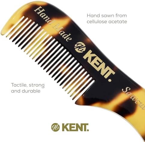 Kent A 81T TY X-Small Gentleman's Beard and Mustache Pocket Comb, Fine Toothed Pocket Size for Facial Hair Grooming and Styling. Saw-cut of Cellulose Acetate, Hand Polished. Hand-Made in England