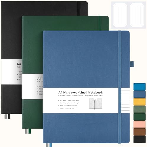 College Ruled Notebook, Large A4 Hardcover Leather Journal for Women Men