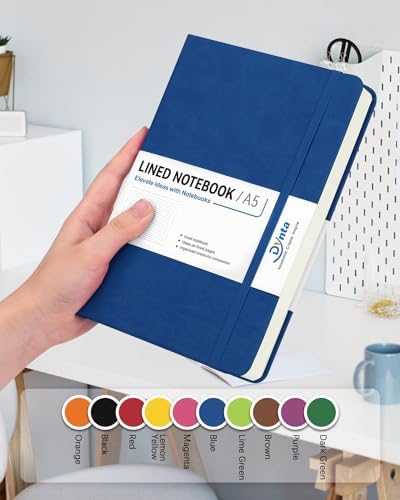 Dynta Hardcover Journal Notebooks, 10 Packs A5 Lined Journals Bulk for Writing 200 Pages/100Sheets, 8.4 x 5.8 inch, Classic Ruled Notebook for Work/Travel/College/Note Taking(Blue)