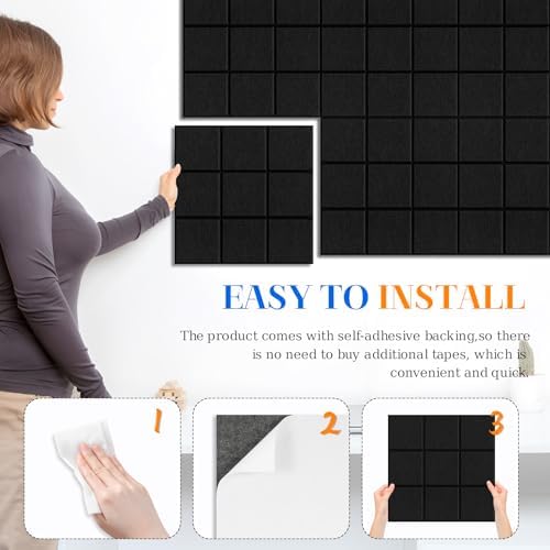 DOLLAR BOSS Felt Cork Board Tiles 6 Pcs 12"x12" Bulletin Board, Black Grid