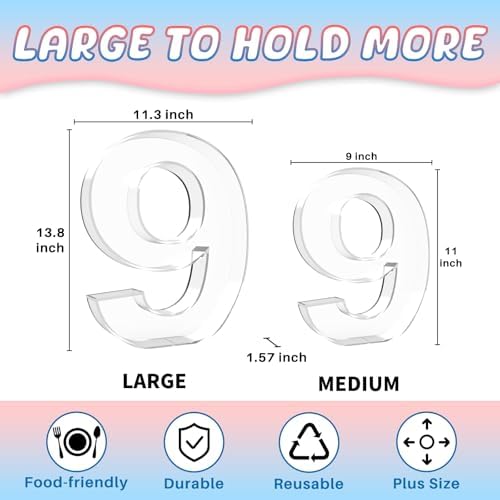 13.8" Extra Large Acrylic Number Charcuterie Board Box, Reusable Fillable Number Cake Candy Dish Display Serving Tray for Birthday Anniversary Party Decoration (9)