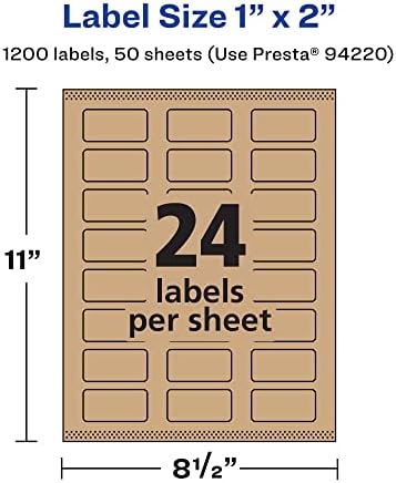Avery® Kraft Brown Rectangle Labels, Sure Feed® Technology, 1" x 2", 1,200 Kraft Brown Labels, Print-to-The-Edge, Laser/Inkjet Printable